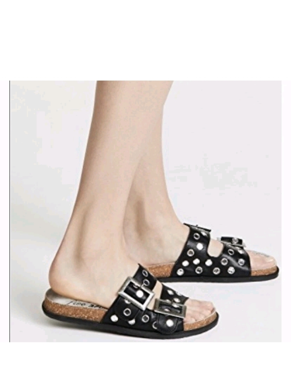 Black Studded Double-Buckle Slide Sandals